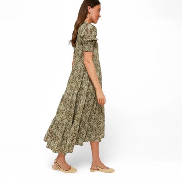 Tuckernuck Hyacinth House Moss Printed Bennett Ruffle Button Front Maxi Dress XS - Picture 3 of 10